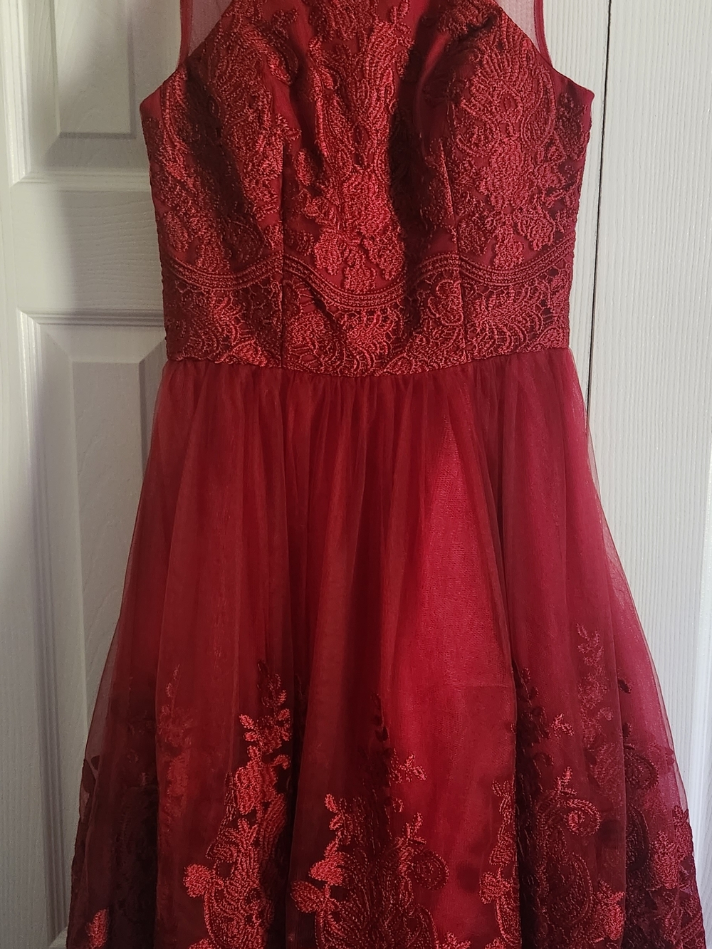 Chi Chi London Red Lace & Tulle Prom Dress